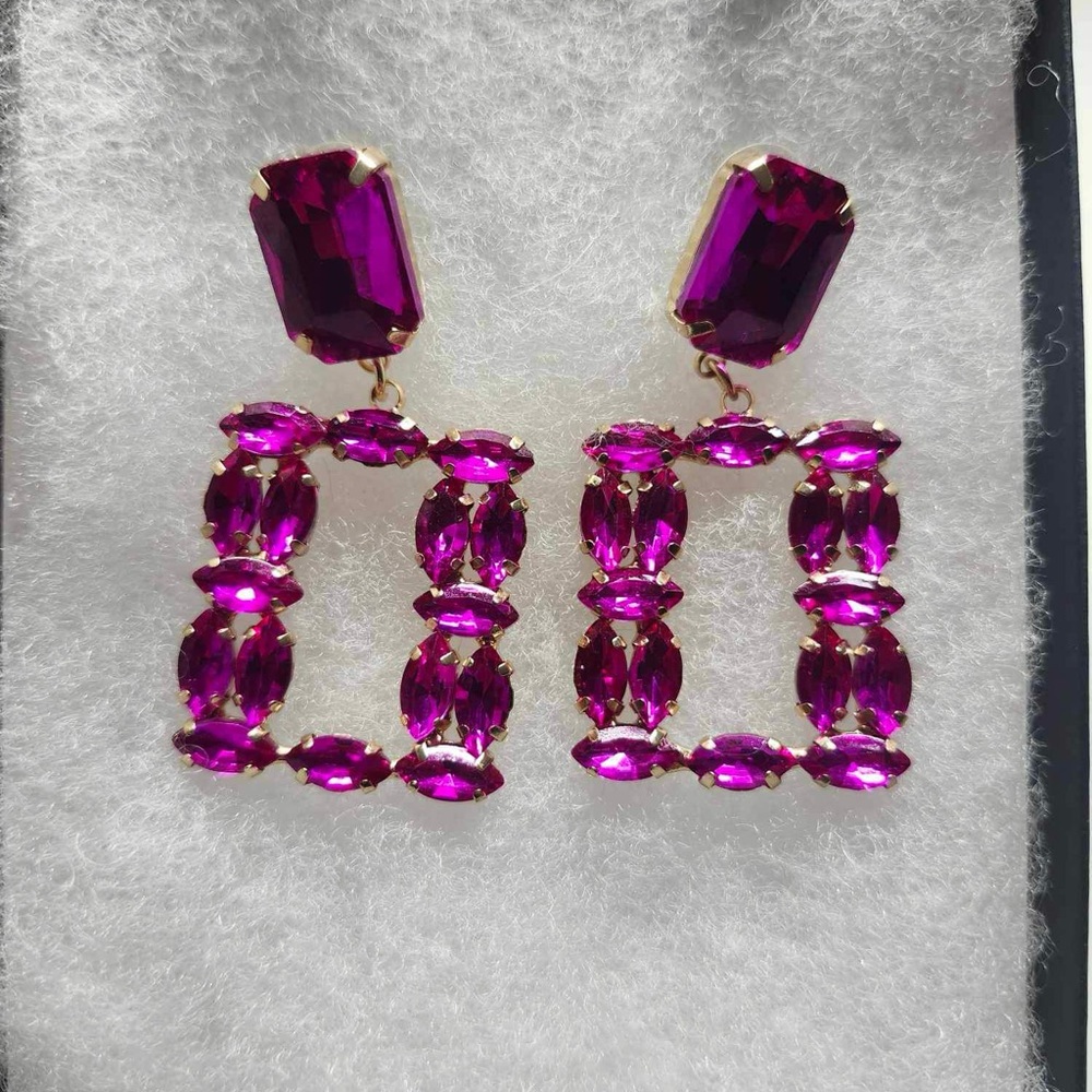 Crystal Rectangle Geometric Dangle Earring